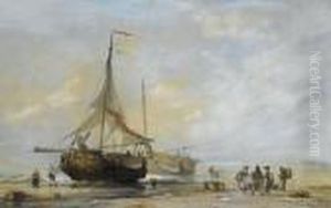 Fisherfolk On A Dutch Beach by Alfred Herbert