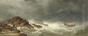 A Lifeboat Heading Out To A Ship In Distress by Alfred Herbert