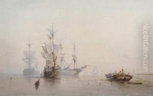 Fishing And Sailing Boats On A Calm Evening by Alfred Herbert