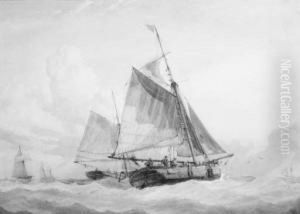 Fishing Smacks Running Out To Sea by Alfred Herbert