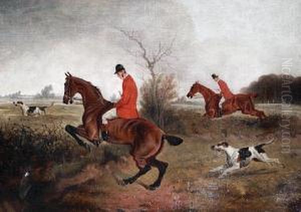 Huntsmen And Hounds Taking A Ditch - view 1