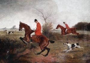 Huntsmen And Hounds Taking A Ditch by Edward Benjamin Herberte