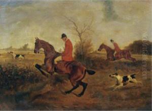 Hunstmen And Hounds Taking A Ditch by Edward Benjamin Herberte