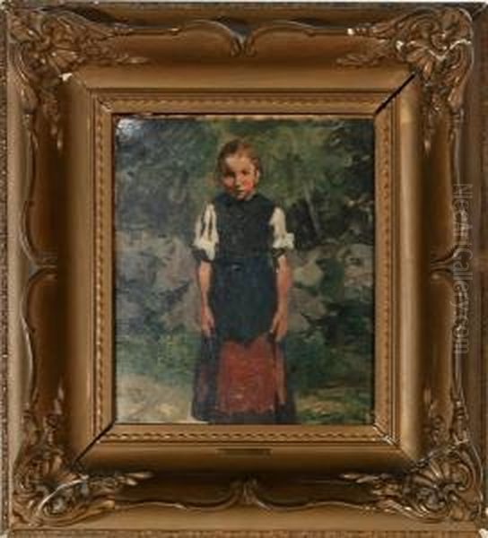 A Young Country Girl. Signed Herbst. Oil On Board. 29 X 24 Cm - view 1
