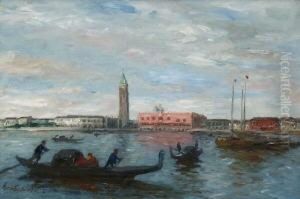 Venedig - Gondeln Und Fischerboote
 Vor Der Dogana.