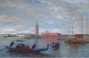 Gondolas Before The Dogana, Venice