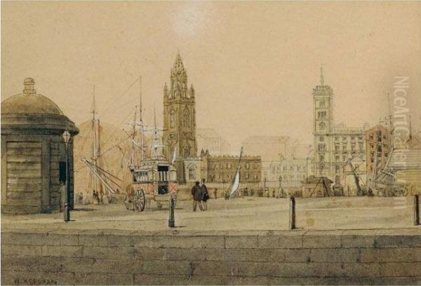 A Group Of Watercolours Of
Liverpool, Including Hanover Street, James Street, Thithebarn Street,
Whitechapel And Charles Strret, Georges Dock, School Lane Showing Church
Lane And Cumberland Street - view 1