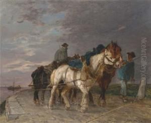 Pulling A Barge At The End Of The Day by Jules Hereau
