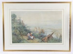 Girls On A Hillside Near A Harbour by Hans Hermann