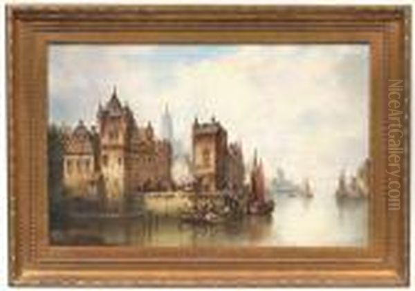View Of Den Haag In The
Netherlands. Oil/canvas/canvas, Signed And Dated "1880", Verso On The
Stretcher And Also On An Old Label Inscribed - view 1