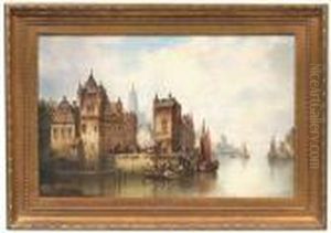 View Of Den Haag In The 
Netherlands. Oil/canvas/canvas, Signed And Dated "1880", Verso On The 
Stretcher And Also On An Old Label Inscribed