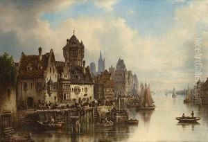 Figures On A Quay Before A Town