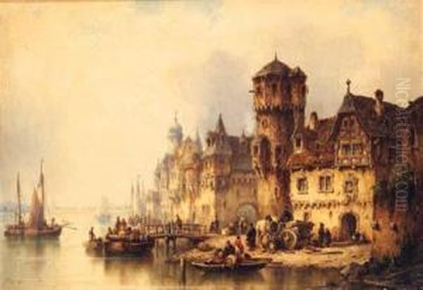 Figures On A Quay; And A Busy Port - view 1