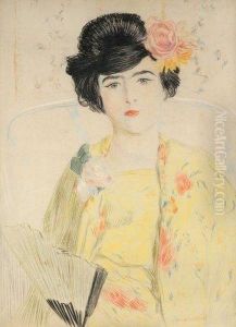  Portrait De Femme En Japonaise Avec Eventail  by Rene Georges Hermann-Paul