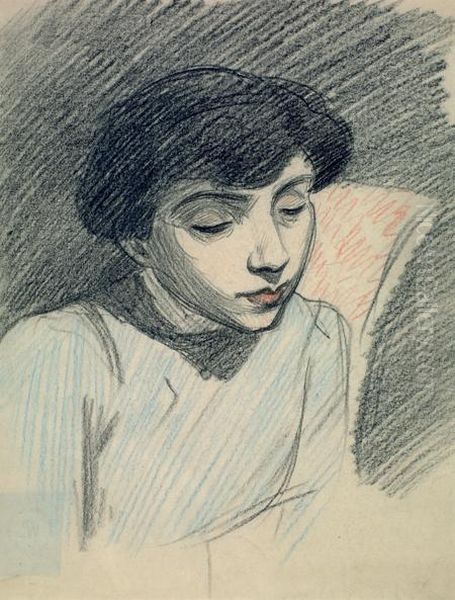 Portrait De Femme En Robe Bleu - view 1