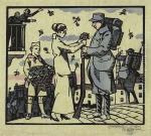 Two Woodcuts With Hand Coloring In Watercolor by Rene Georges Hermann-Paul