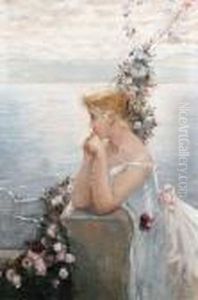 Portrait Of A Girl Wearing A White Dress With Pink Bow
