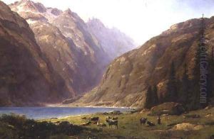 A Mountainous Landscape with Cattle by Alfred Chavannes