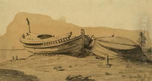 Barcas En La Playa by Francisco Hernandez Monjo
