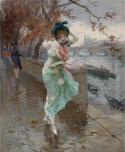 Elegant Lady On The Quay Of Paris by Daniel Hernandez Morillo