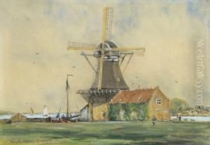 Windmuhle Am Wasser by Hans Herrmann