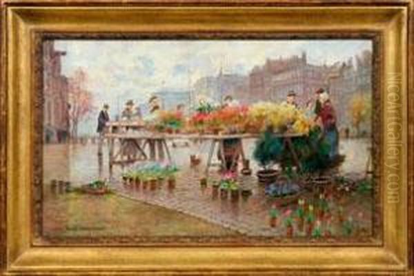 Blumenmarkt In Einer Niederlandischen Stadt - view 1