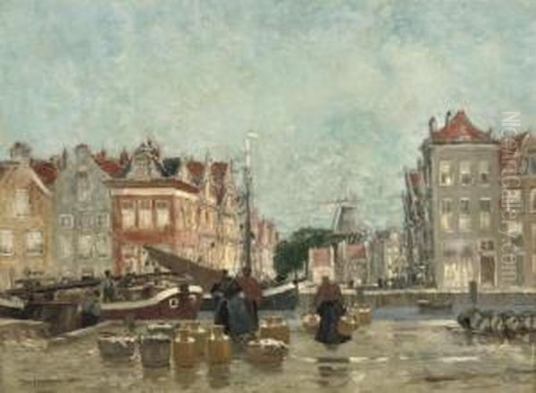 Unloading The Catch Along An Amsterdam Canal - view 1