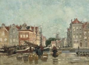 Unloading The Catch Along An Amsterdam Canal by Hans Herrmann