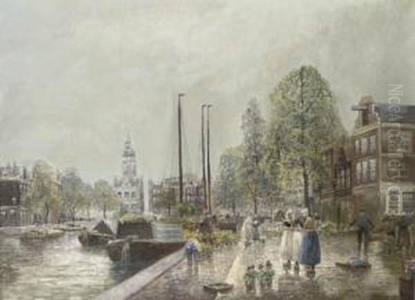 A Summer's Day On The Flowermarket With The Munttoren In The Distance, Amsterdam - view 1