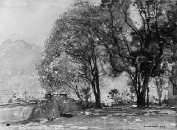 Im Park Einer Villa Am Comer
See. Signiert Und Datiert Unten Rechts: Hans Herrmann 1924. Gouache Auf
Karton (unter Glas Gerahmt). H 32; B 41 Cm. Tafel - view 1