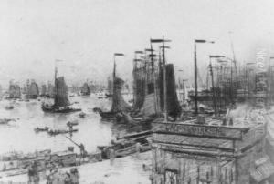 Fischerboote Im Hafen Von Amsterdam by Hans Herrmann