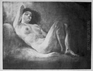 Frauenakt. Lithographie Auf Grauem Butten. 33,2 X 43,3 Cm. 1905. Signiert.