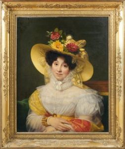 Portrait De Femme Au Chapeau De Paille by Louis Hersent