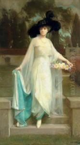 Portrait Of A Distinguished Lady In Her Garden by Albert Herter