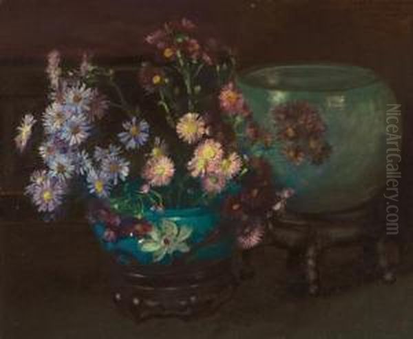 Flowers And Blue Vases - view 1