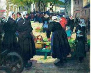 Le Marche Aux Legumes A Concarneau. by Jules Alfred Herve-Mathe