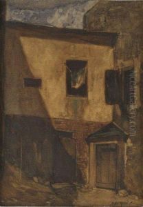 Vue D'une Etable Et D'un Batiment De Ferme by Louis Adolphe Hervier