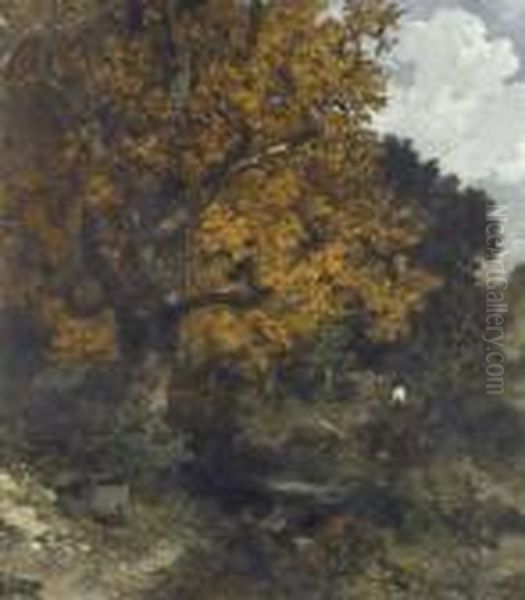 Herbstliche Waldlichtung Mit Reisigsammler - view 1