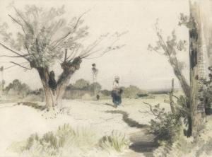 Paysanne Dans Un Marais by Louis Adolphe Hervier