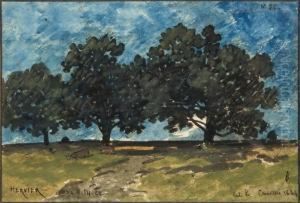 Grands Arbres Sur La Route De Chartres by Louis Adolphe Hervier