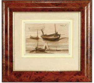 Studies Of Fishing Boats by Louis Adolphe Hervier