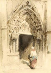 Femme Entrant A L'eglise by Louis Adolphe Hervier