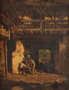Interieur De Ferme by Louis Adolphe Hervier
