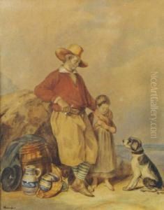 French Sailor Bidding Adieu To His Daughter by Louis Adolphe Hervier