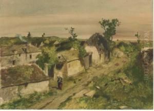 View Of A Village With Figures On A Path View Of A Village With Figures On A Path