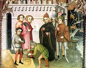 The Miraculous Multiplication of the Grain (detail from the St. Nicholas of Bari altarpiece) 1406 2 by Jaime Cabrera