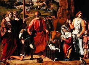 Saints Helena, Catherine and Tobias the Angel, detail from The Nativity, c. 1509