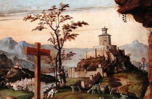 Background detail from the Nativity with Saints Helena and Catherine and Tobias the Angel