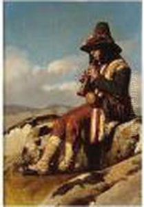 The Young Shepherd, Signed And 
Inscribed Rome, Oil On Panel, 34 X 23.5 Cm.; 13 1/4 X 9 1/4 In