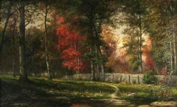 Autumn Landscape With Wooden Fence,1873 by George Hetzel